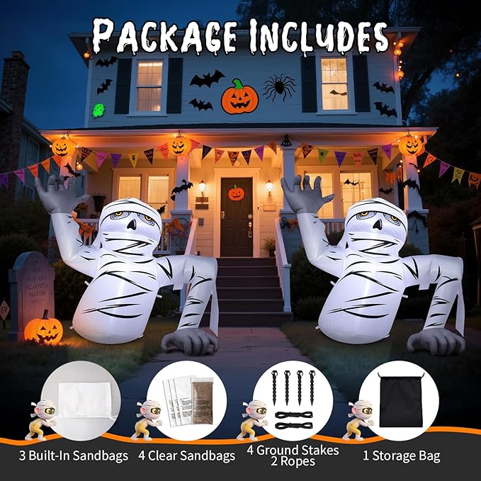 Dawdix 5.2FT Halloween Inflatable Mummy Outdoor Decorations Blow Up Yard Mummy Rising from Ground Decoration with Built-in LEDs for Halloween Party Indoor Outdoor Yard Garden Lawn Decor