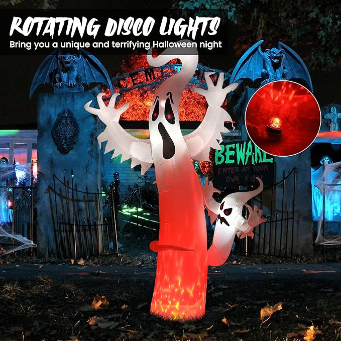 Toodour 8 FT Halloween Inflatables Outdoor Decorations Ghost - Blow Up Yard Decorations for Halloween Party, Built-in Red LED Disco Lights, Inflatable Ghost Decor for Outdoor Garden Yard Holiday