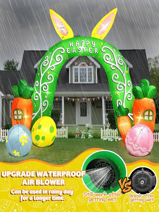 Kalolary 12FT Easter Arch Inflatables Outdoor Decorations, Cute Bunny Rabbit with Eggs Easter Inflatable Built in LED Lights Blow Ups for OutsideHoliday Party,Outdoor,Garden,Yard Lawn Decor