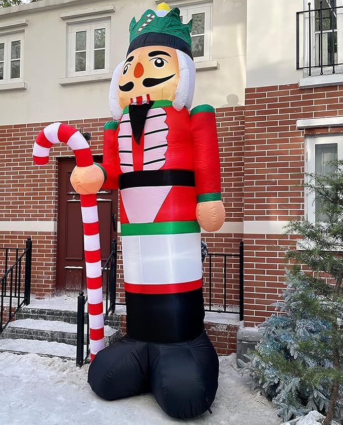 12 Ft Giant Christmas Inflatables Nutcracker Soldier Build in LED Lights, Outdoor Xmas Decoration, Blow Up Nutcracker for Square Lawn Garden Patio Holiday Party Decor