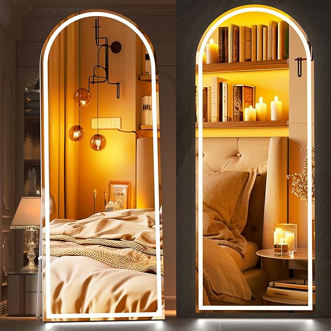 Hasipu 81" x 33" Led Mirror Full Length, Full Length Mirror with Lights Arch Design,Tempered Glass,Shatter-Proof, Dimming & 3 Color Modes for Bedroom Cloakroom-UL