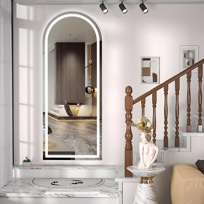 Hasipu 69" X 24" Full Length Mirror with Lights, Black Frame Arch Led Mirror Full Length and 3 Colors Temperatures & Brightness Adjustable,Light Up Mirror Full Body for Bedroom Cloakroom Living Room