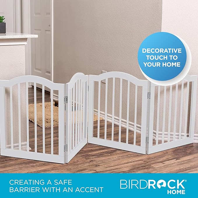INTERNET'S BEST Arched Top Dog Gate | 4 Panel, 24" H Wooden Pet Barrier for Dogs or Cats | Freestanding Folding Room Divider for Doorways, Hallways, Stairs, and Porch | Portable, Extra Wide | White
