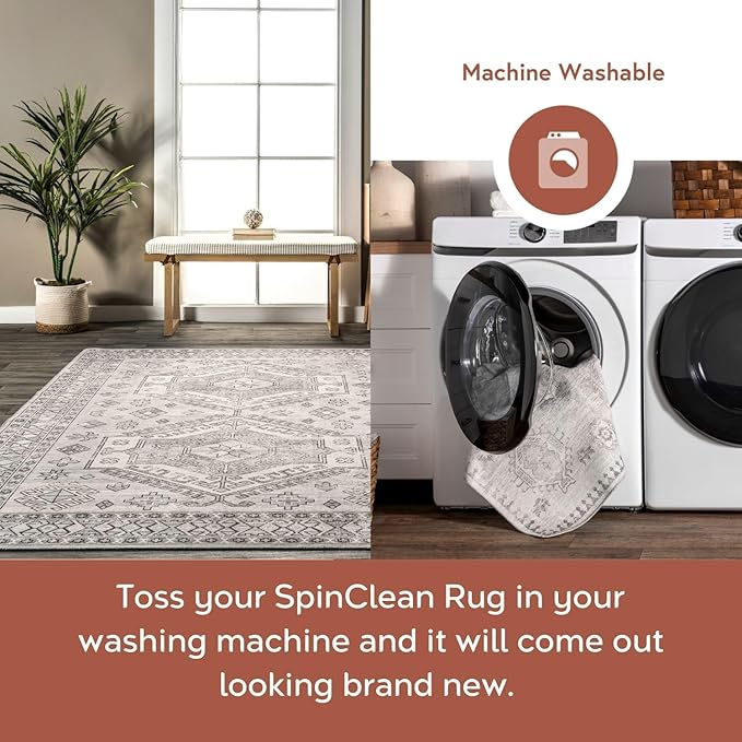 nuLOOM 5' x 8' SpinClean Machine Washable Stain-Resistant Area Rug with Non Slip Backing, Low Profile for Living Room, Bedroom, and Dining Room, Mae Grey