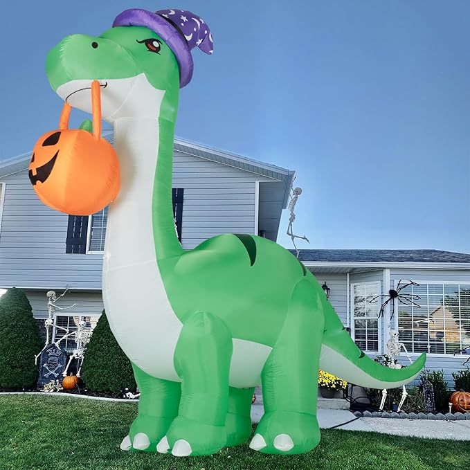 ININ 10FT Giant Halloween Inflatable Dinosaur Decorations Outdoor,Halloween Blow Up Yard Decorations Built-in LED Lights,Halloween Party Decor,for Yard/Lawn/Garden.