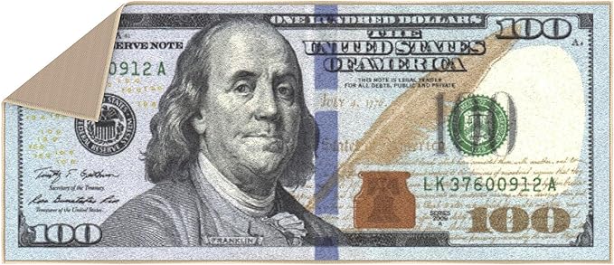 Machine Washable $100 Bill Design Cotton 22x53 Flatweave Runner Rug for Laundry Room, Bedroom, 22" x 53", Multicolor