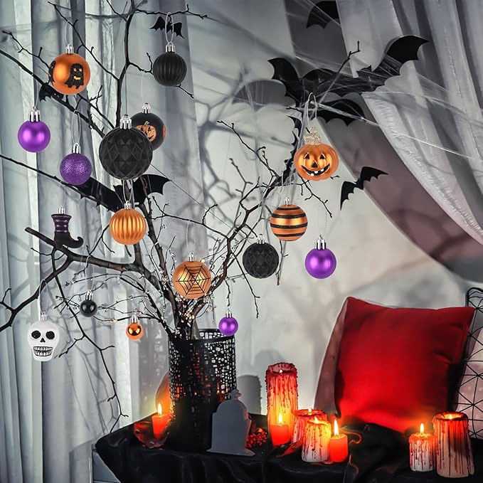100Pcs Halloween Hanging Ball Ornaments, Ornaments Tree Decorations, Shatterproof Plastic Balls for Cute Holiday Party Indoor Home Decor (100Pcs)