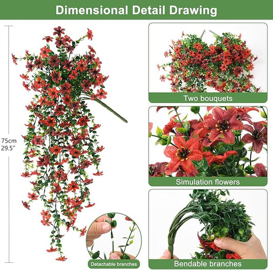 Artificial Hanging Flowers Plants for Outdoor Summer Decoration,2 PCS Faux Silk Daisy with Eucalyptus Leaves,UV Resistant Look Real for Outside Home Indoor Planter Porch Patio Balcony Yard Decor