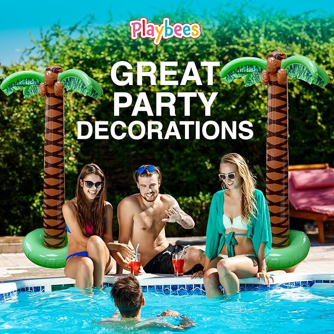 Giant Inflatable Palm Trees - 2 Pack - 6 Foot Super Sturdy Trees for Luau Parties, Beach Decor, Poolside Ambiance, Tropical Theme Decor & Outdoor Fun, Easy Inflation