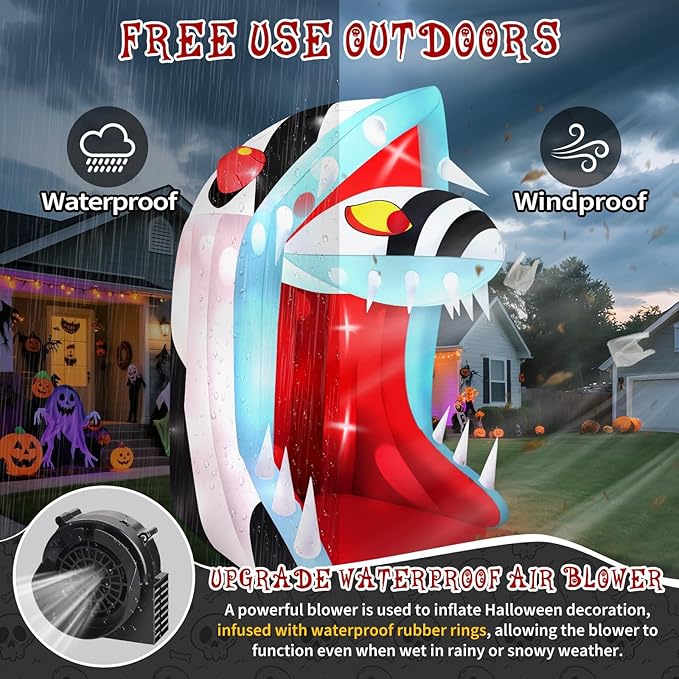 10FT Halloween Inflatable Snake Head with LED Light, Kalolary Halloween Outdoor Decoration with Open Mouth and Sharp Teeth, Halloween Inflatable Archway Halloween Snake Blow up Yard Decor for Home