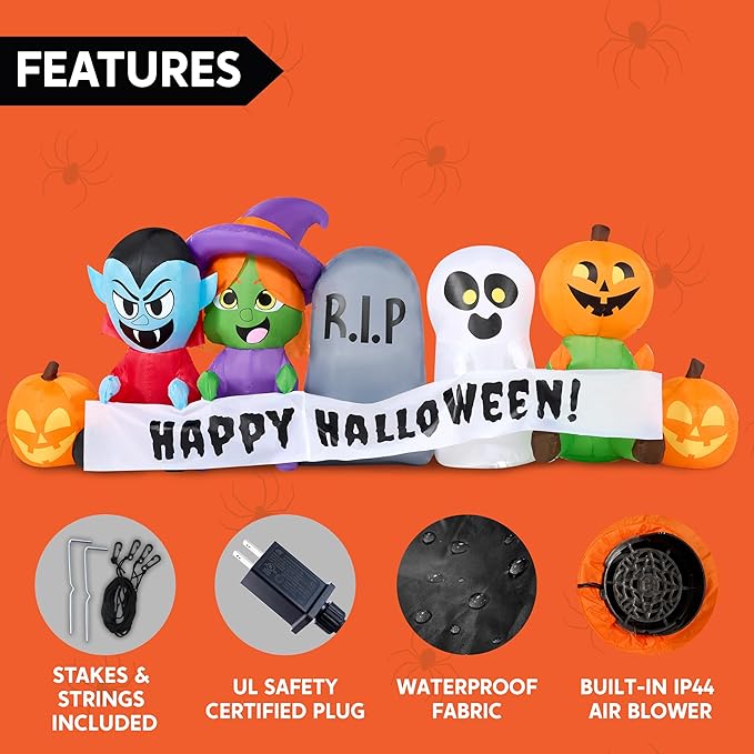 Joiedomi 8 FT Long Inflatable Halloween Decor Outdoor, Halloween Blow Up Decorations Inflatable Pumpkin Ghost Vampire Witch Tombstone with LEDs for Yard Decorations