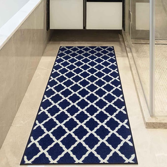 Ottomanson Glamour Collection Non-Slip Rubberback Moroccan Trellis Design 2x6 Indoor Runner Rug, 2'2" x 6', Navy
