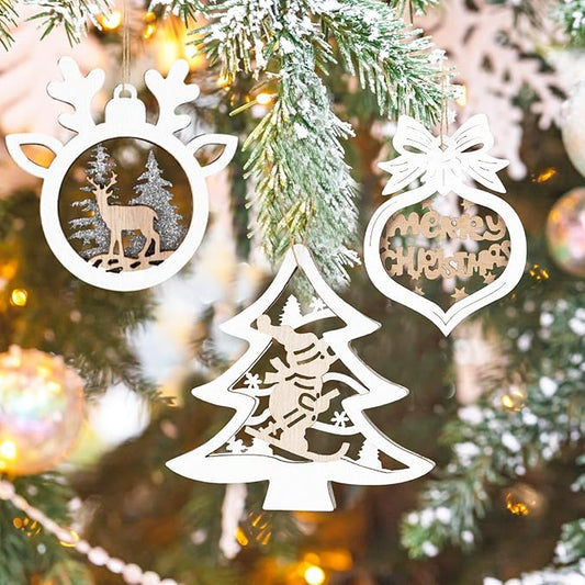 25pcs Rustic Christmas Ornaments for Tree Decorations - Small Wooden Christmas Reindeer Ornaments Gift Tag for Tree Winter Holiday Decor