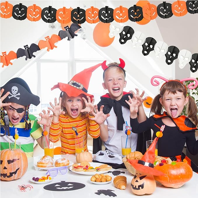 18 Pcs Halloween Party Decorations, Reusable Halloween Decor Indoor, Decorations Kit Included Happy Halloween Banner, Trick or Treat Banner, Ghost Pumpkin Ceiling Hanging Swirls Streamers