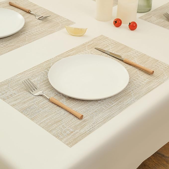 Leetaltree Wheat Placemats Set of 8 - Heat Resistant Non-Slip Place mats for Dining Table, Washable Durable PVC Vinyl Woven Table Mats(Wheat, 8)