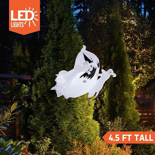 Joiedomi 4.5 FT Halloween Inflatable Scary Flying Ghost Broke Out from Window Inflatable with Build-in LED Blow Up Ghost for Halloween Party Indoor, Outdoor, Yard, Garden, Lawn Decoration