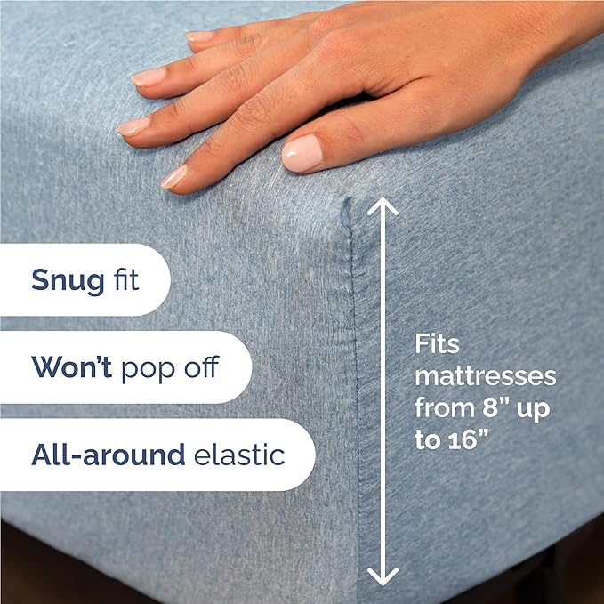 CGK Linens Full 6 Piece Sheet Set - Cooling Sheets for Hot Sleepers - Hotel Luxury Bedding Set with 8-16 Inch Deep Pockets - 1 Flat & 1 Fitted & 4 Pillowcases - Soft and Wrinkle Free - Heathered Blue