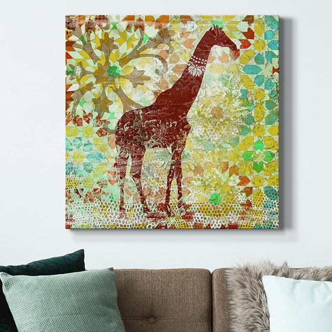 Colorful Animals Painting Wall Art on Canvas Modern Abstract Artwork, Bali Giraffe Wall Art, Ready to Hang, 40'' x 40''