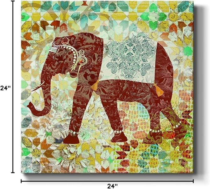 Abstract Wall Art Animals Poster for Bedroom and Living Room,Bali Elephant Wall Art, Ready to Hang, 24'' x 24''