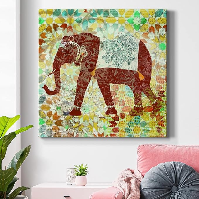 Colorful Animals Painting Wall Art on Canvas Modern Abstract Artwork, Bali Elephant Wall Art, Ready to Hang, 40'' x 40''