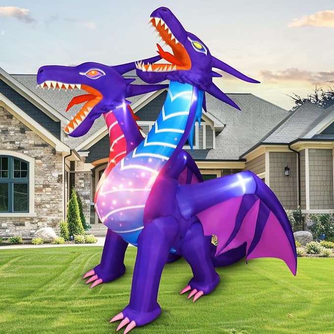Max Fun Halloween Inflatables Dragon Decorations with LED Build-in Halloween Yard Decoration Blow Up Inflatables for Outdoor Indoor Garden Lawn (8FT-Halloween Inflatables Dragon)