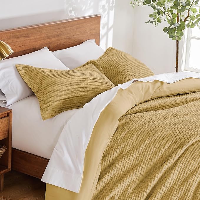 Levtex Home - Cloud Waffle Comforter Set - Twin Comforter + One Standard Pillow Case - Waffle Weave - Ochre - Comforter (68 x 88in.) and Pillow Case (26 x 20in.) - Cotton