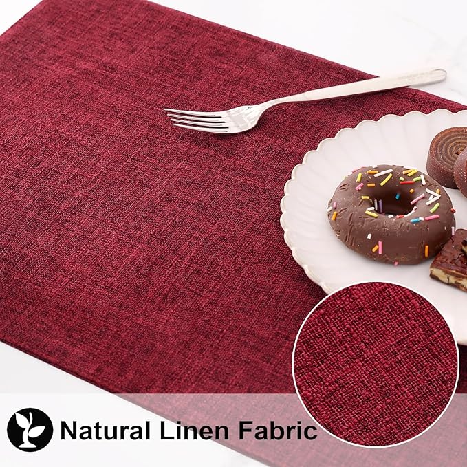 homing Red Cloth Placemats Set of 8 – Cotton Linen Blend Washable Farmhouse Dining Table Mats for Christmas, Easy to Clean, 13 x 19 Inch