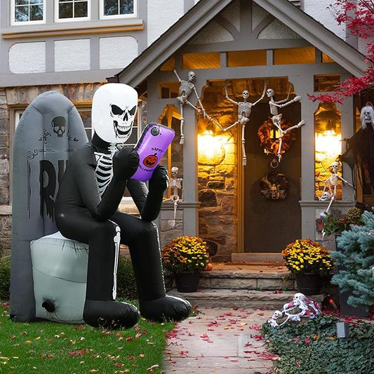 BLOOMWIN 6.1 FT Halloween Inflatable Outdoor Decoration Skeleton & Tombstone Halloween Inflatable Blow Up Yard Decorations with LEDs for Halloween Holiday Party Outdoor Garden Yard Lawn Indoor Decor
