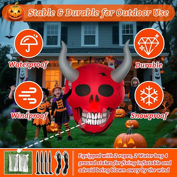 Halloween Inflatables Ghost Decorations Outdoor - 4 FT Horror Red Skull Halloween Blow up Yard Decorations Cute Ghost with LED Build-in for Garden Lawn Indoor Party Decor