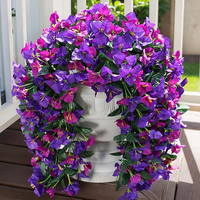 Faux Bougainvillea Artificial Flowers Plants for Outdoor Outside Spring Decoration, 2pcs Fake Silk Long Trailing Vines UV Resistant Realistic for Front Door Porch Planter Urn Patio Balcony Yard, Mix