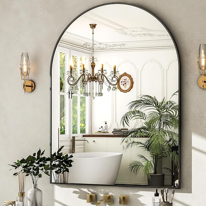HARRITPURE 30"x40" Arched Bathroom Mirror - Black Wall Mounted Mirror - Black Arch Mirror - Aluminum Alloy Frame Bathroom Mirror Living Room, Bedroom, Bathroom and Entryway