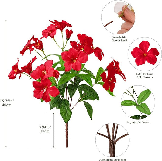 Fake Plants Artificial Flower Outdoor Plastic Flowers for Outdoors 15.7" Artificial Azalea Flowers Fake Flowers Artificial Plants Outdoor Flower Artificial for Decor Silk Flowers (Red) 4Pcs