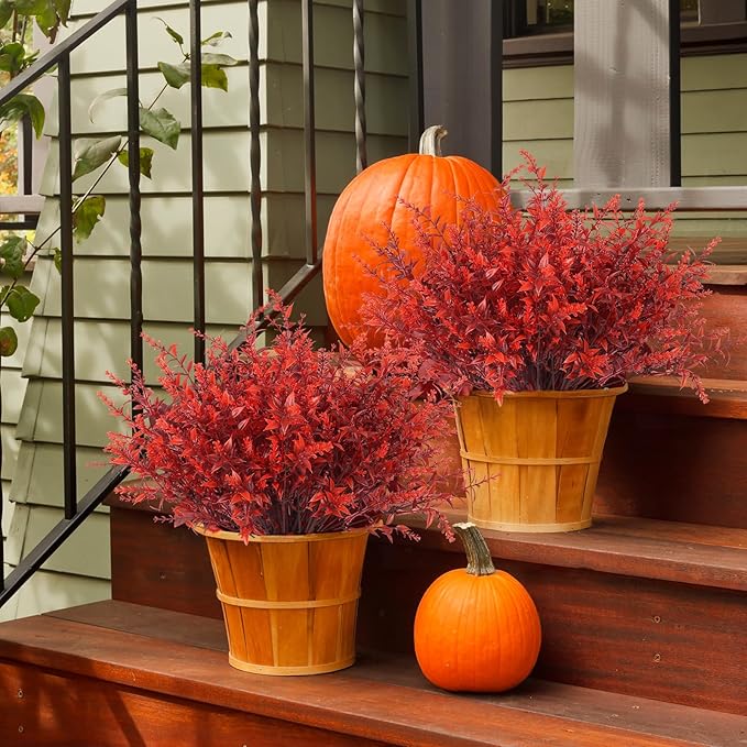 RECUTMS Fake Fall Plastic Flowers Artificial Lavender Plant UV Resistant Flowers Fake Autumn Plant Faux Outdoor Plants Faux Greenery for Party Yard Balcony Thanksgiving Decorations (Wine Red)