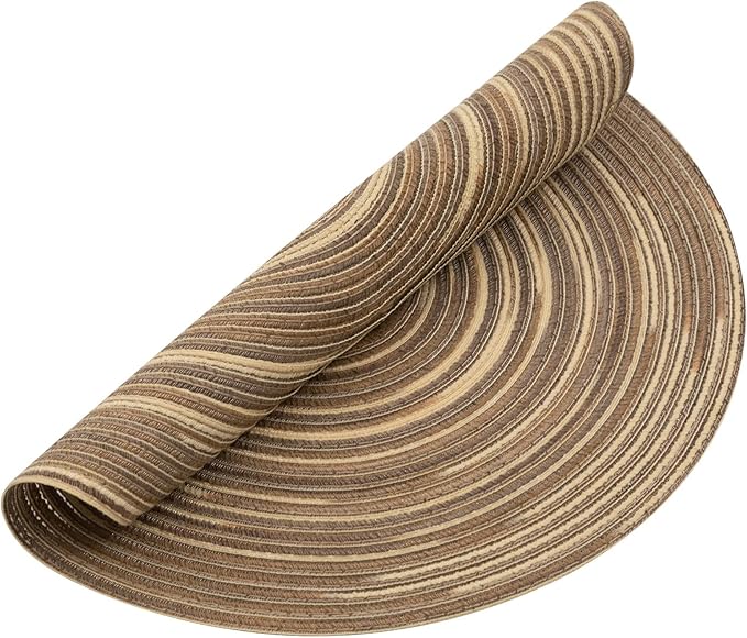 SHACOS Round Braided Placemats 15 inch Set of 4 Variegated Washable Kitchen Table Place Mats Table Mats for Home Wedding Party (Rainbow Brown, 4)