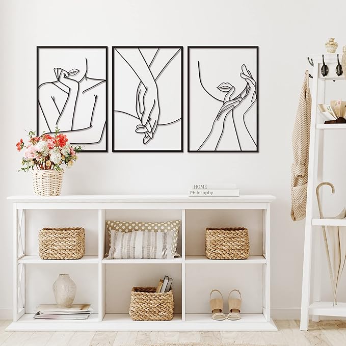 Vivegate Minimalist Female Body Single Line Metal Wall Art Decor - 18"X12" 3 Packs Women Body Abstract Minimalist Lines Wall Signs for Hanging Bedroom wall decor