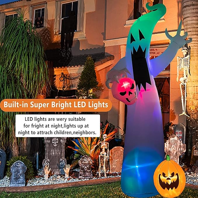 12 Ft Halloween Inflatable Decorations, Ghost Inflatables Outdoors Giant Large Halloween Decor Built-in Led Lights with Tethers, Stakes for Yard, Garden, Lawn Festival Holiday Party