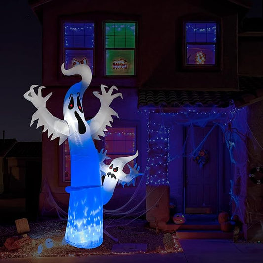 Toodour 8 FT Halloween Inflatables Outdoor Decorations Ghost - Blow Up Yard Decorations for Halloween Party, Built-in Blue LED Disco Lights, Inflatable Ghost Decor for Outdoor Garden Yard Holiday