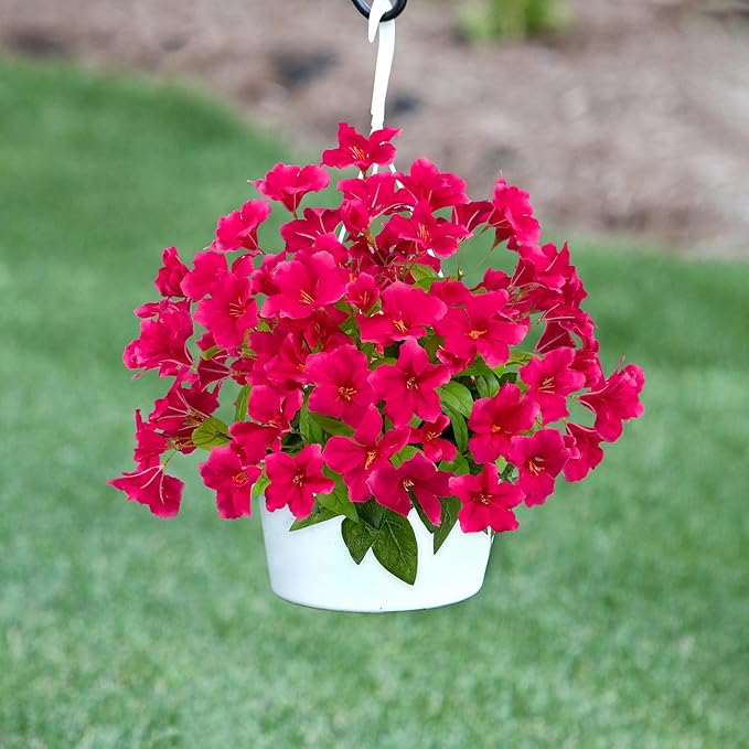 Fake Plants 15.7"Plastic Flowers For Outdoors Artificial Azalea Flowers Fake Flowers Artificial Plants Outdoor Spring Flowers Artificial For Decoration Fake Plants For Outside (Rose Red )4Pcs