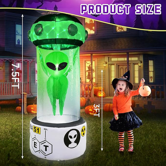 DearSun 7.5FT Halloween Inflatable Alien in Experimental Cabin with Build-in LED Lights, Blow up Halloween Inflatable Outdoor Indoor Decorations Large Party Yard Decoration
