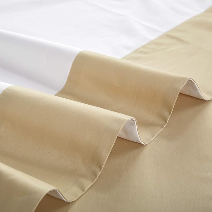 Bicolore Collection Duvet Covers Set 3 Pieces Do Not Include Filling ClassIC European 100% Egyptian Cotton Sateen Luxury 400 Thread Count Frame Patchwork Manufacturing(White/Beige,Queen)