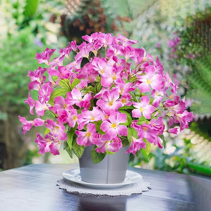 Fake Plants 15.7"Plastic Flowers For Outdoors Artificial Azalea Flowers Fake Flowers Artificial Plants Outdoor Spring Flowers Artificial For Decoration Fake Plants For Outside (Pale Purple )4Pcs