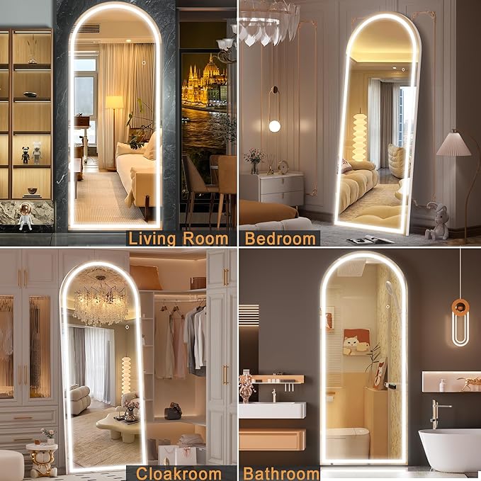 Hasipu 81" x 33" Led Mirror Full Length, Full Length Mirror with Lights Arch Design,Tempered Glass,Shatter-Proof, Dimming & 3 Color Modes for Bedroom Cloakroom-UL