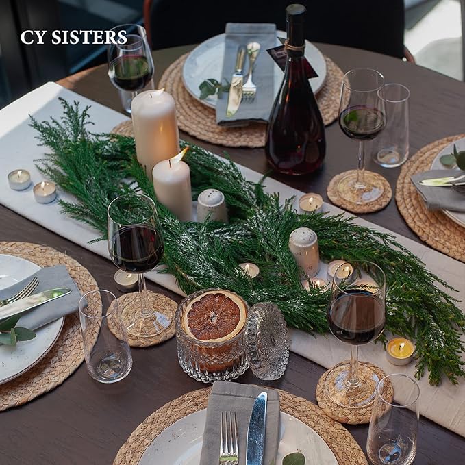 Round Woven Placemats Set of 6 with 6 Coasters Natural Water Hyacinth Place Mats, 13.5 Inch Rattan Placemats Wicker Farmhouse Boho Straw Heat Resistant Outdoor Placemats Patio Table Mats