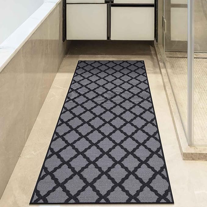Ottomanson Glamour Collection Non-Slip Rubberback Moroccan Trellis Design 2x6 Indoor Runner Rug, 2'2" x 6', Dark Gray