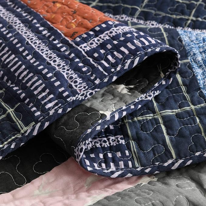NEWLAKE Bedspread Quilt Set with Real Stitched Embroidery, Paisley Grid Pattern,King Size