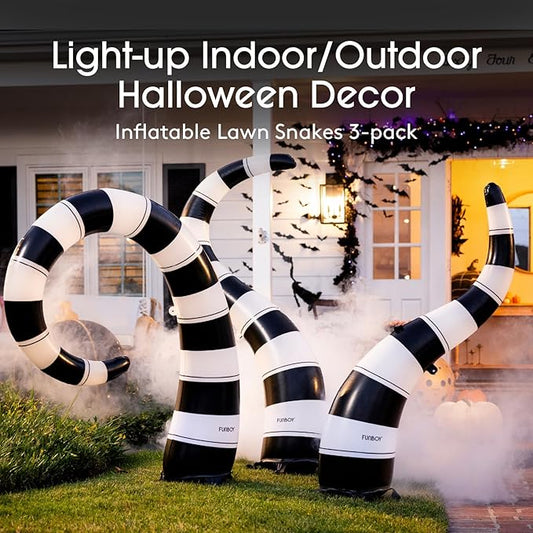 FUNBOY Giant Inflatable Light-Up Yard Snake Scary Halloween Décor, Indoor/Outdoor, (3 Pack)