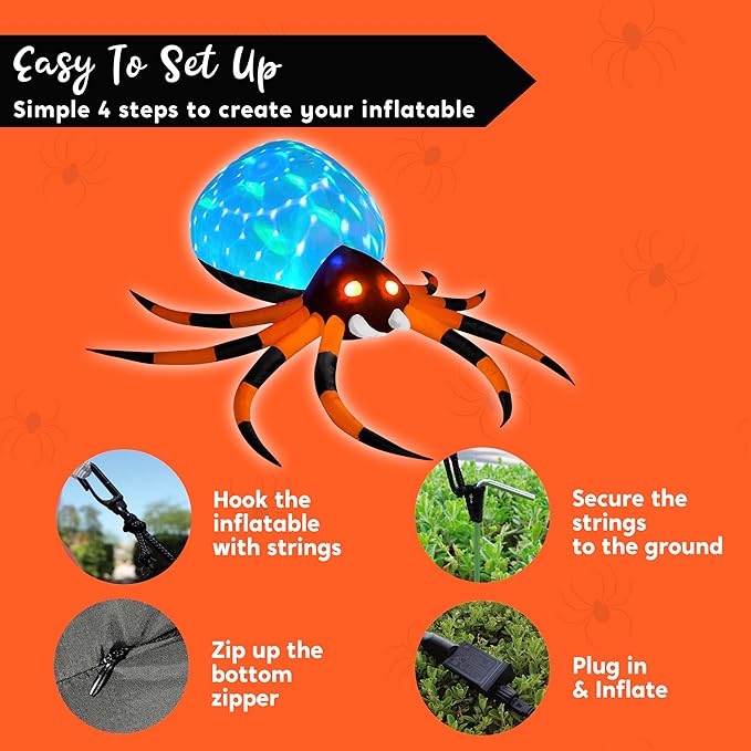 JOYIN 8 FT Halloween Inflatable Giant Spider Outdoor Decorations, Blow Up Spider Yard Decorations with Rotating Colorful Light and Glowing Eyes for Halloween Party Lawn Garden Outside Decor