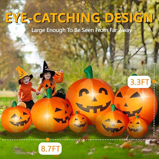 8.7FT Long Halloween Inflatables Outdoor Decorations Pumpkin Large Halloween Decor Outside Blow Ups 7 Built-in LED Lights for Indoor Yard Lawn Party Porch Garden