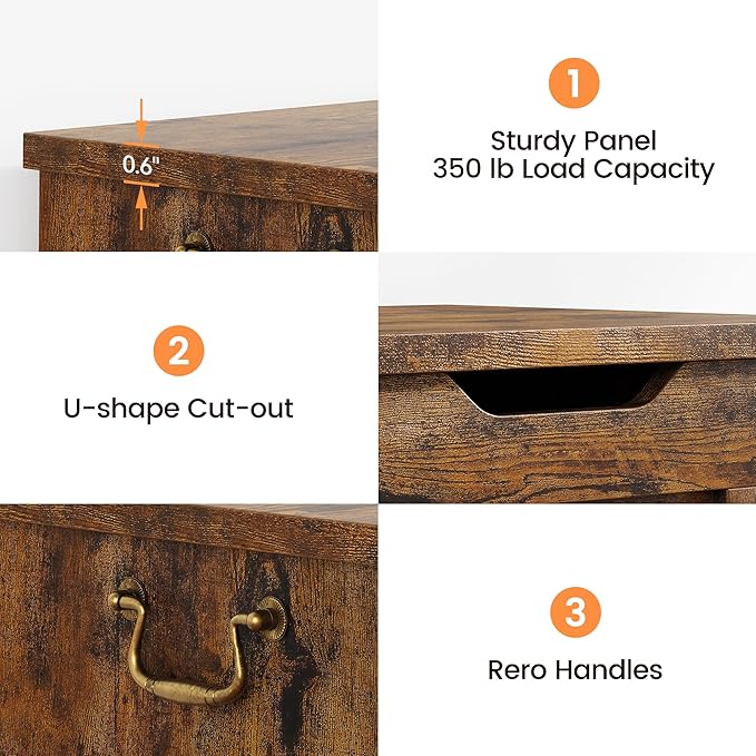 IDEALHOUSE Storage Chest, 39.4" Storage Bench Wooden Toy Chest Box, Farmhouse Storage Trunk with Safety Hinge, Supports 350 lbs, for Entryway, Living Room, Bedroom,Rustic Brown