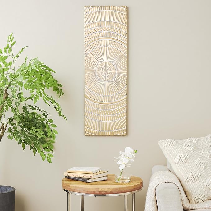 Deco 79 Wooden Geometric Handmade Home Wall Decor Intricately Carved Radial Wall Sculpture with Starburst Design, Wall Art 12" x 1" x 36", Gold